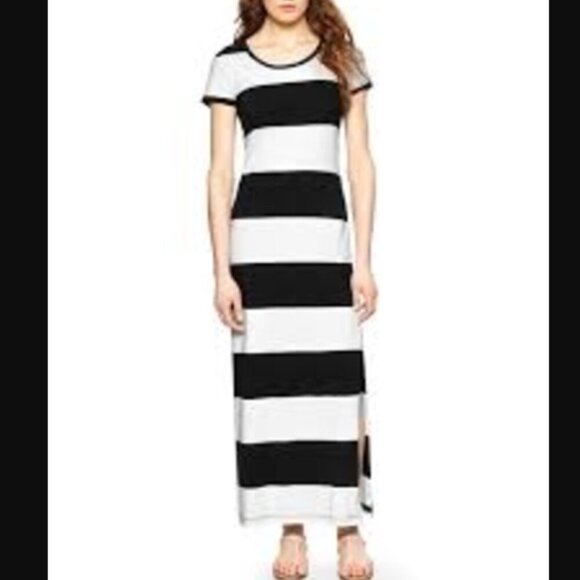 Gap Rugby Short Sleeve Maxi Dress Size XS Black White Striped Teacher Modest - Picture 1 of 9